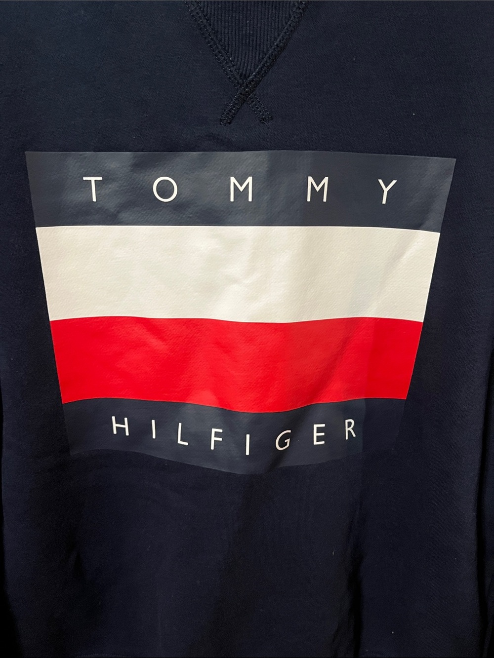 Tommy Hilfiger Fleece Crewneck Sweatshirt with Red & White Logo Panel Medium - Picture 3 of 7